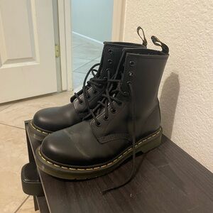 Dr. Martens Black Leather Boots with Yellow Stitching